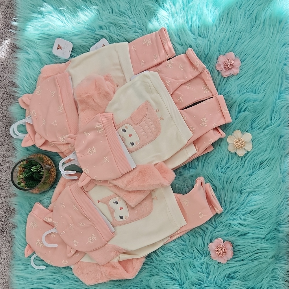 3 piece owl fleece set w/hat